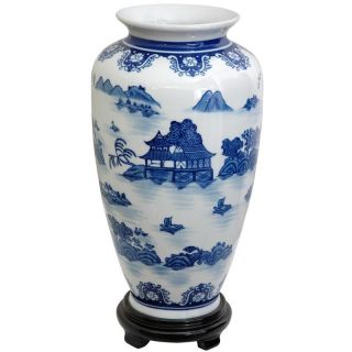 Porcelain 14 inch Blue and White Landscape Tung Chi Vase (China) Today