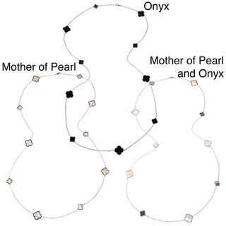 La Preciosa Silver Mother of Pearl and Onyx Clover 40 inch Necklace