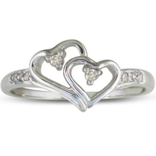 Sterling Silver Diamond Accent Double Heart Ring
