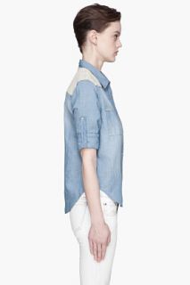 Iro Faded Blue Denim And Leather Travis Blouse for women