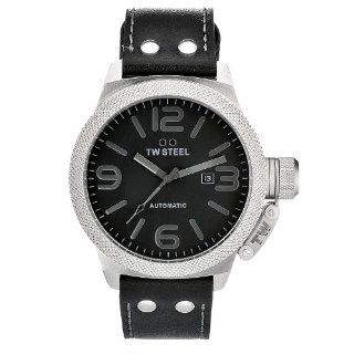 TW Steel Mens TWA201 Automatic Stainless Steel Case Black Leather