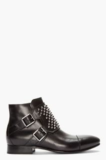 Pierre Balmain Black Leather Studded Monk Boots for men