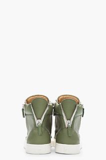 Giuseppe Zanotti Olive Green Leather Taupe trimmed London Sneakers for men