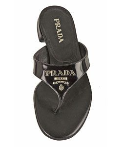 Prada Black Leather Flat Logo Sandal