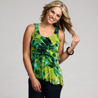 Chaus Womens  Leaves Tiered Ruffle Top