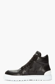 KRISVANASSCHE Black Leather Perforated Sport Sneakers for men