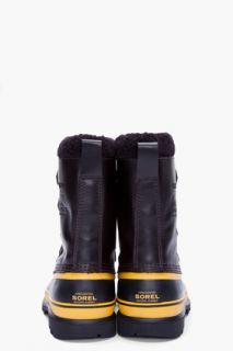 Sorel Black & Yellow Leather Caribou Boots for men