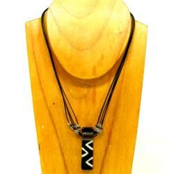 Cotton and Black Zigzag Fused Glass Rectangle Necklace (Chile) Today
