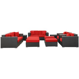 Eclipse Rattan Espresso with Red Cushions 9 piece Outdoor Set