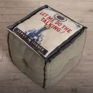 Handmade Let Me Do The Talking Canvas Pouf (India)