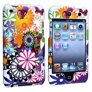 White/ Flower Snap on Rubber Case for Apple iPod Touch 4th Generation