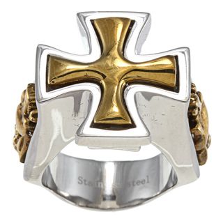 Ed Hardy Stainless Steel and Bronze Iron Cross Ring