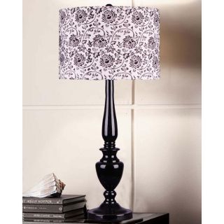 Floral Glossy Black Table Lamp