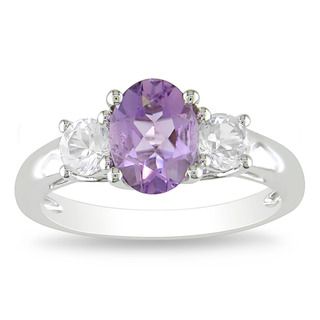 Miadora Sterling Silver Amethyst and Created White Sapphire Ring