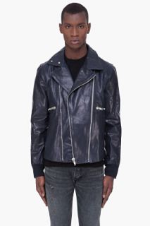 Diesel Black Gold Midnight Blue Leather Jacket for men