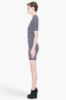 T By Alexander Wang Navy And White Striped Short Sleeve Dress for women