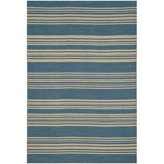 Flat woven Blue Wool Area Rug (4 x 6)