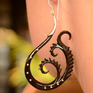 Sterling Silver and Buffalo Horn Fern Earrings (Indonesia)