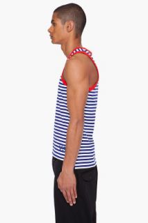 Y 3 Navy And White Striped Border Tank for men