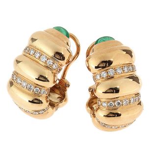 Chopard 18k Gold 1 1/6ct TDW Diamond Emerald Earrings (E, VVS1