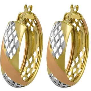 Fremada 10k Tri color Gold Diamond cut Hoop Earrings