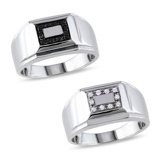 Miadora Mens Sterling Silver 1/10ct TDW Black or White Diamond Ring