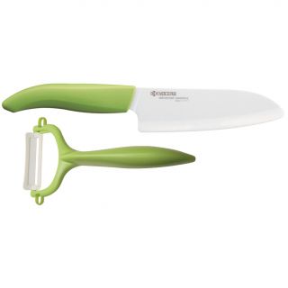 Kyocera Ceramic Green 5.5 inch Santoku Knife and Y Peeler Set Today $