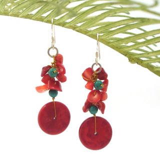 Red Donut Coral Turquoise Dangle Earrings (Thailand) Today $19.99