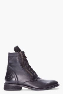 Diesel Black Leather Mil Boots for men