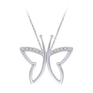 10k White Gold Butterfly and Diamond Accent Necklace