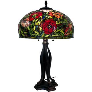 Tiffany style Red Rose Table Lamp