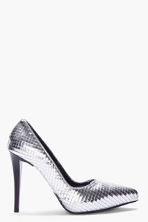 Jil Sander Silver Cubed Patent Leather Heels for women