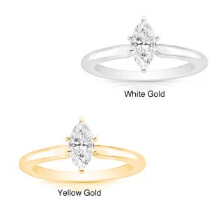 14k Gold 2/5ct TDW Marquise Diamond Solitaire Engagement Ring (I J, I1
