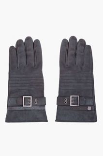 Diesel Black Leather Belted Gicario Gloves for men