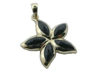 Black Jade Hawaiian Flower Pendant, 14k Gold Jewelry