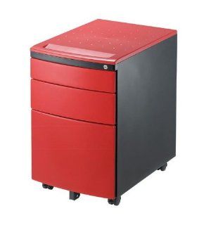 RS215 3 Drawer Metal Mobile File Cabinet   Black/Red