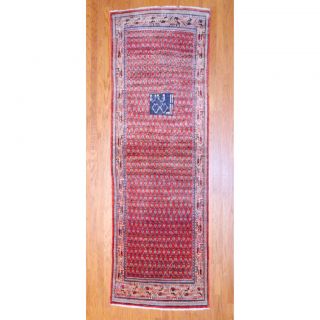 Persian Hand knotted 1960s Hamadan Mir Rust/ Ivory Wool Runner (36 x
