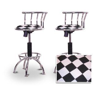 2 Nascar Checker Racing Chrome Adjustable Barstools Home