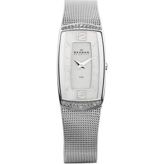 Skagen Womens Stainless Steel Rectangular Crystal Watch
