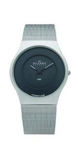 Skagen Mens 233XLSBPL Steel Platinum Plated Case, Black Dial Watch