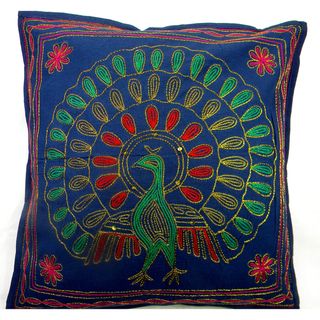Handmade Multi Colored Peacock Cushion Cover (India)