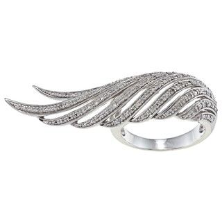 Sterling Silver 1/10ct TDW White Diamond Feather Ring (J K, I2 I3