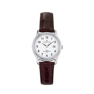 Classic White Dial Genuine Brown Leather Date Watch