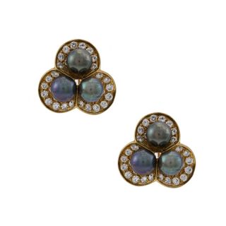 18k Gold Tahitian Pearl and 3ct TDW Diamond Estate Earrings (G H, SI1