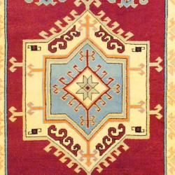 Indo Hand knotted Kazak Burgundy/ Yellow Wool Rug (6 x 9
