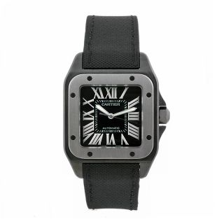 Cartier Mens Santos 100 Black Toile De Voile Black Dial Watch