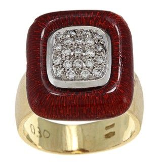 18k Yellow Gold 1/2ct TDW Diamond and Red Enamel Estate Ring (H I, SI1