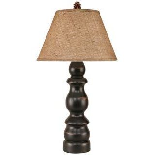 Distressed Black with Burlap Shade Table Lamp: Home