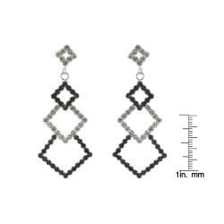 Roman Silvertone Jet and Clear Crystal Square Dangle Earrings