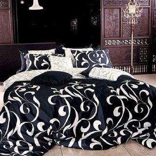 Black & White Swirl Quality Satin Duvet Cover Set 1100tc
